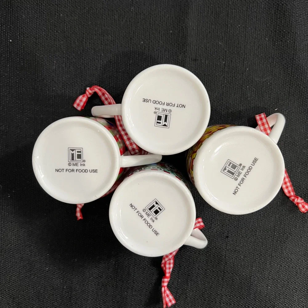 ME Ink Mary Engelbreit Mini Mug Christmas Ornaments Set of 4 Gingerbread Winter